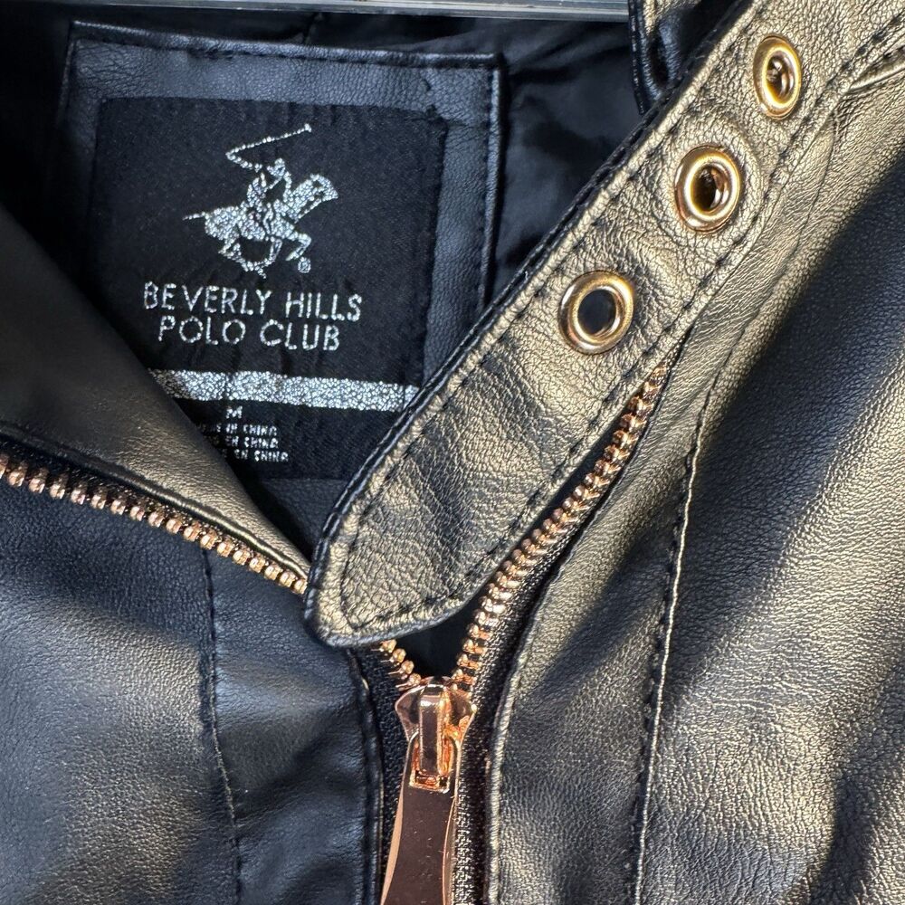 Beverly Hills Polo Club Faux Leather Bomber Jacket - Black Women Medium Chic - Picture 2 of 12